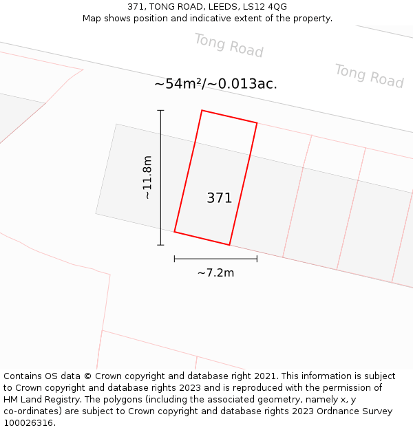 371, TONG ROAD, LEEDS, LS12 4QG: Plot and title map