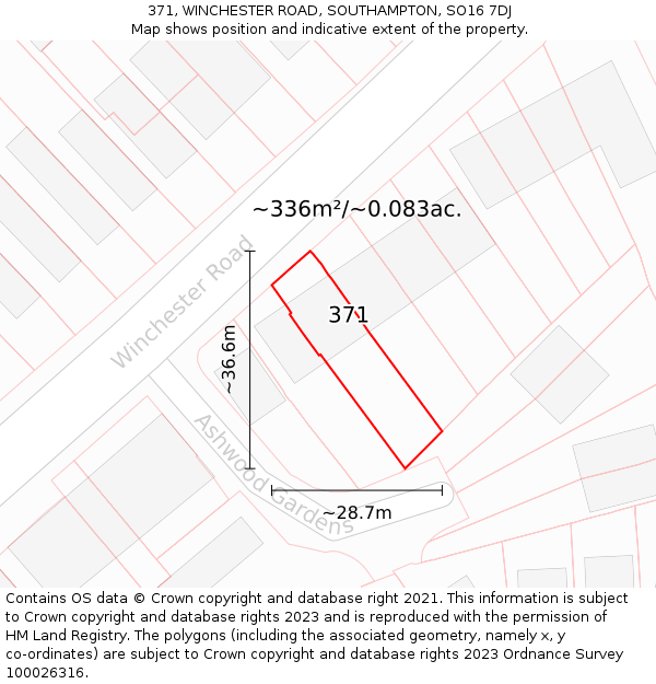 371, WINCHESTER ROAD, SOUTHAMPTON, SO16 7DJ: Plot and title map