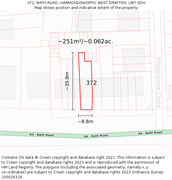 372, BATH ROAD, HARMONDSWORTH, WEST DRAYTON, UB7 0DH: Plot and title map