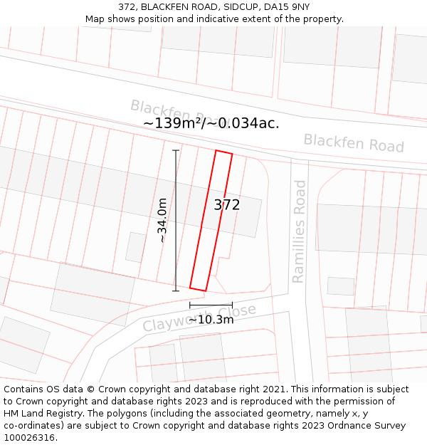 372, BLACKFEN ROAD, SIDCUP, DA15 9NY: Plot and title map