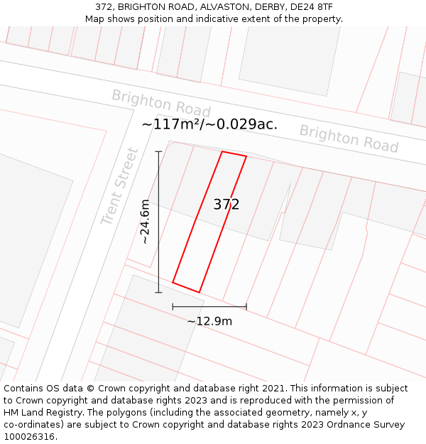 372, BRIGHTON ROAD, ALVASTON, DERBY, DE24 8TF: Plot and title map