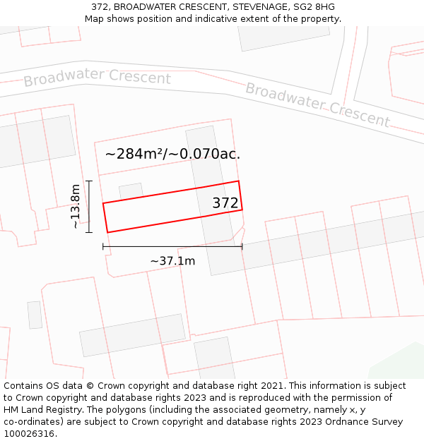 372, BROADWATER CRESCENT, STEVENAGE, SG2 8HG: Plot and title map
