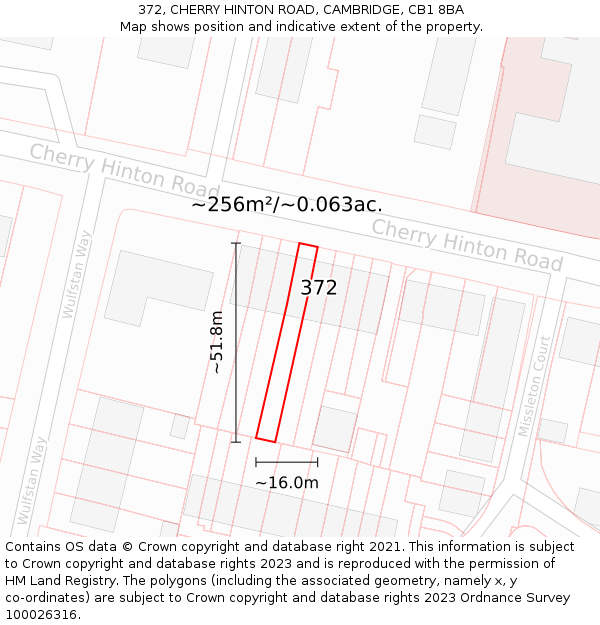 372, CHERRY HINTON ROAD, CAMBRIDGE, CB1 8BA: Plot and title map