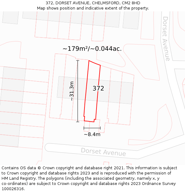 372, DORSET AVENUE, CHELMSFORD, CM2 8HD: Plot and title map