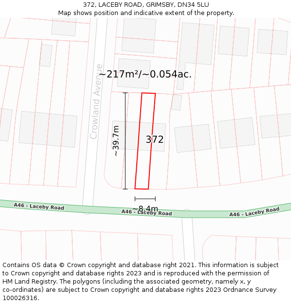 372, LACEBY ROAD, GRIMSBY, DN34 5LU: Plot and title map