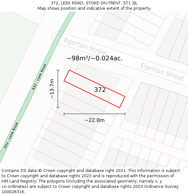 372, LEEK ROAD, STOKE-ON-TRENT, ST1 3JL: Plot and title map