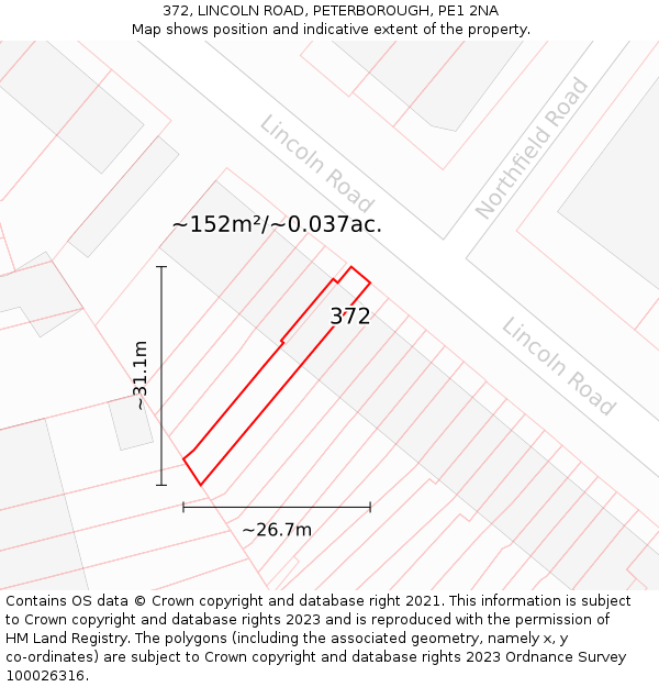 372, LINCOLN ROAD, PETERBOROUGH, PE1 2NA: Plot and title map