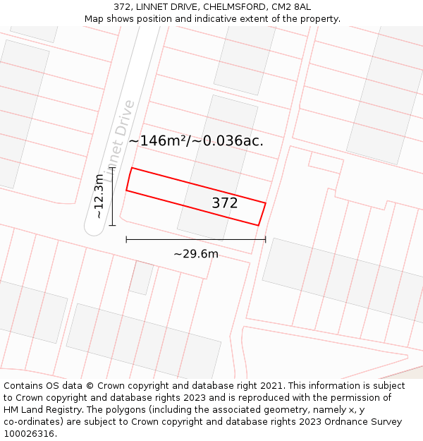 372, LINNET DRIVE, CHELMSFORD, CM2 8AL: Plot and title map