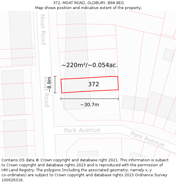 372, MOAT ROAD, OLDBURY, B68 8EG: Plot and title map