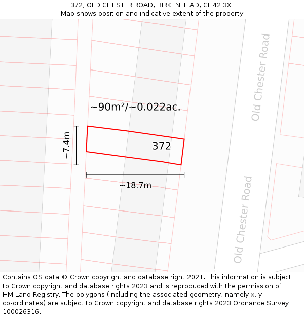 372, OLD CHESTER ROAD, BIRKENHEAD, CH42 3XF: Plot and title map