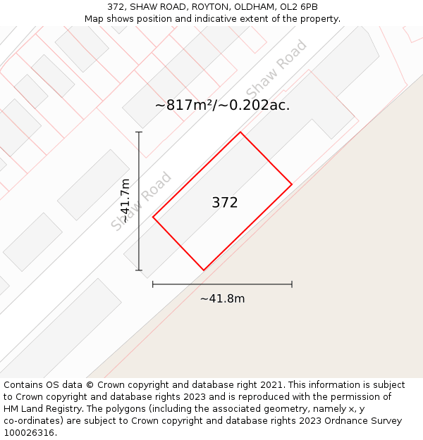 372, SHAW ROAD, ROYTON, OLDHAM, OL2 6PB: Plot and title map