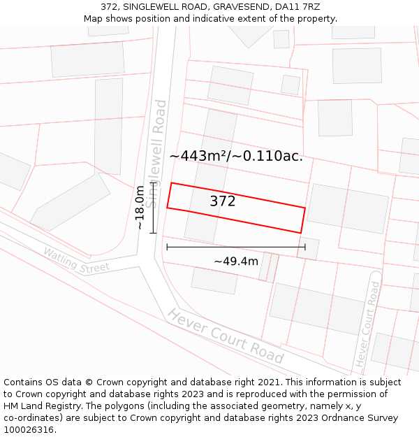 372, SINGLEWELL ROAD, GRAVESEND, DA11 7RZ: Plot and title map