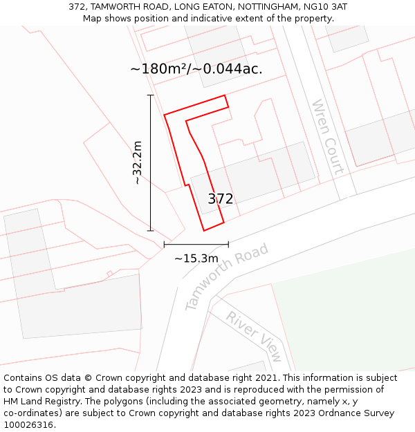 372, TAMWORTH ROAD, LONG EATON, NOTTINGHAM, NG10 3AT: Plot and title map