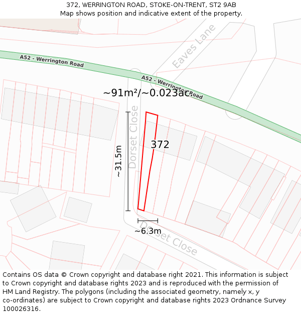 372, WERRINGTON ROAD, STOKE-ON-TRENT, ST2 9AB: Plot and title map