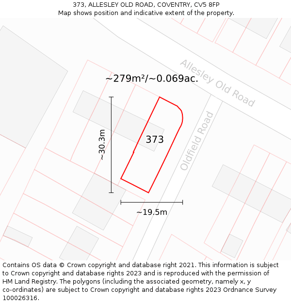 373, ALLESLEY OLD ROAD, COVENTRY, CV5 8FP: Plot and title map