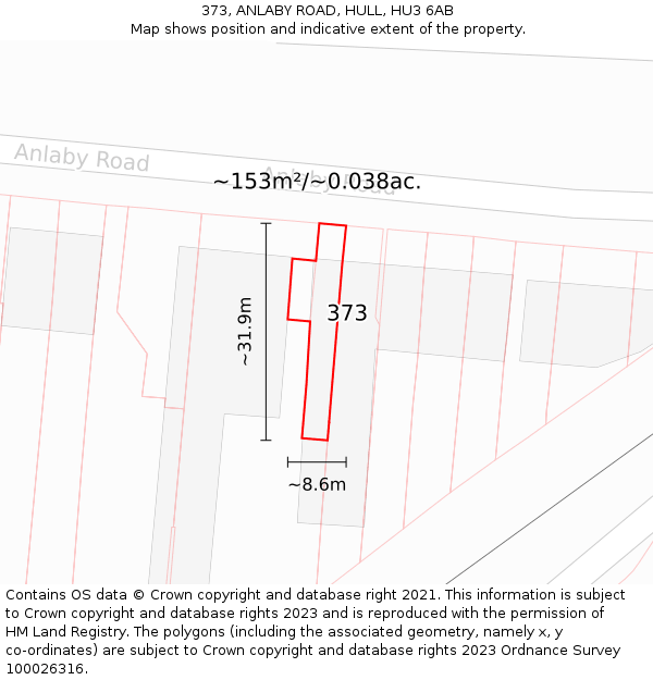 373, ANLABY ROAD, HULL, HU3 6AB: Plot and title map