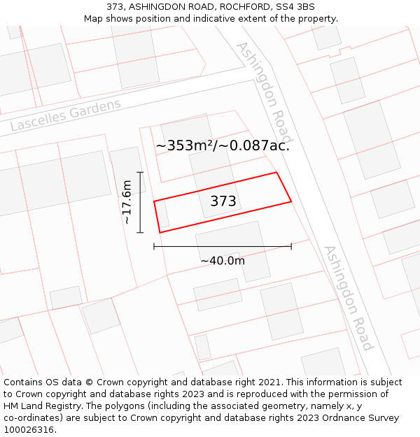 373, ASHINGDON ROAD, ROCHFORD, SS4 3BS: Plot and title map