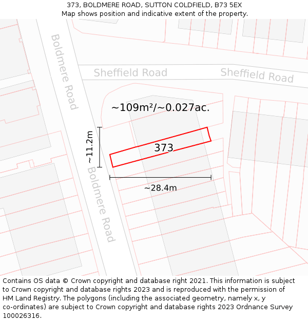 373, BOLDMERE ROAD, SUTTON COLDFIELD, B73 5EX: Plot and title map