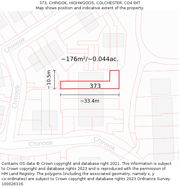 373, CHINOOK, HIGHWOODS, COLCHESTER, CO4 9XT: Plot and title map