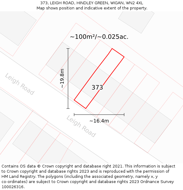 373, LEIGH ROAD, HINDLEY GREEN, WIGAN, WN2 4XL: Plot and title map