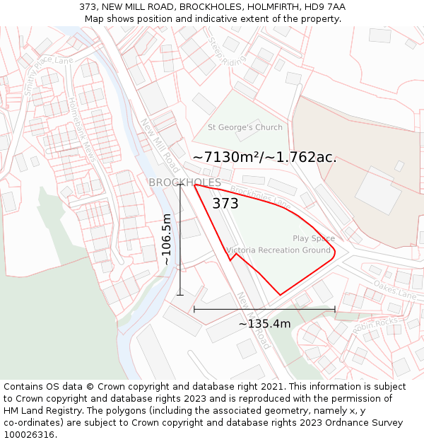 373, NEW MILL ROAD, BROCKHOLES, HOLMFIRTH, HD9 7AA: Plot and title map