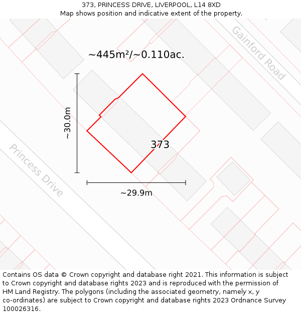 373, PRINCESS DRIVE, LIVERPOOL, L14 8XD: Plot and title map