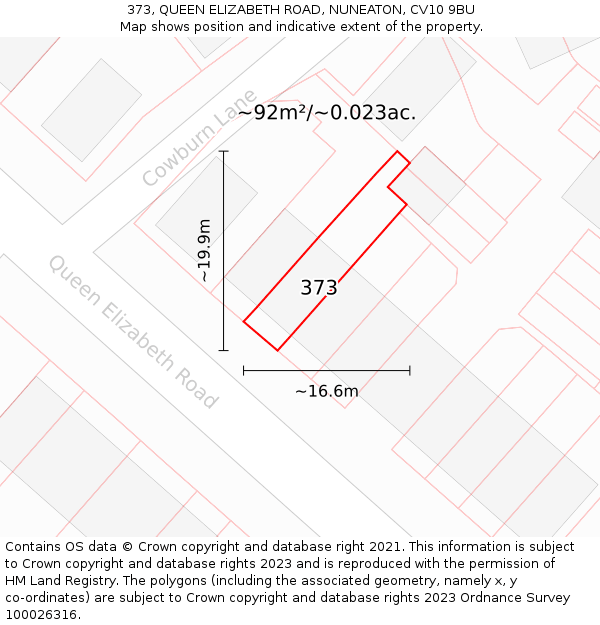 373, QUEEN ELIZABETH ROAD, NUNEATON, CV10 9BU: Plot and title map