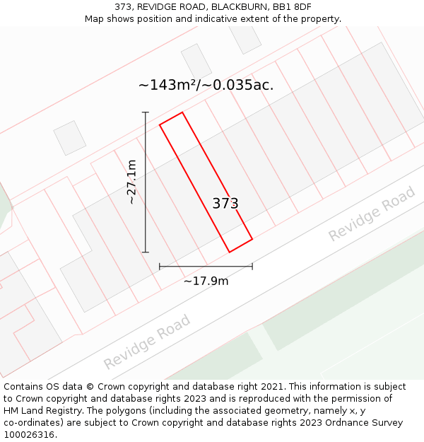 373, REVIDGE ROAD, BLACKBURN, BB1 8DF: Plot and title map