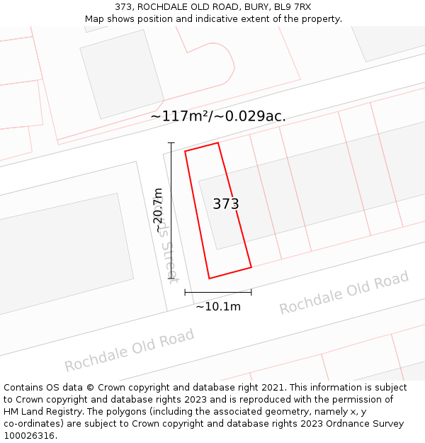 373, ROCHDALE OLD ROAD, BURY, BL9 7RX: Plot and title map