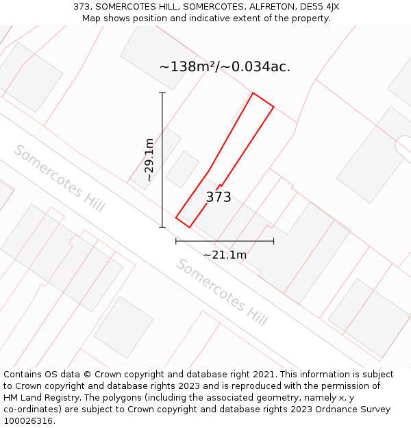 373, SOMERCOTES HILL, SOMERCOTES, ALFRETON, DE55 4JX: Plot and title map