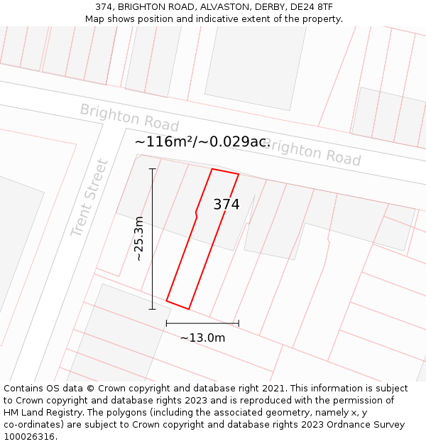 374, BRIGHTON ROAD, ALVASTON, DERBY, DE24 8TF: Plot and title map
