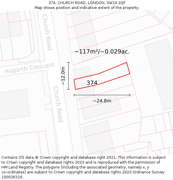 374, CHURCH ROAD, LONDON, SW19 2QF: Plot and title map