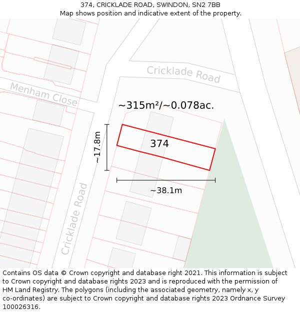 374, CRICKLADE ROAD, SWINDON, SN2 7BB: Plot and title map