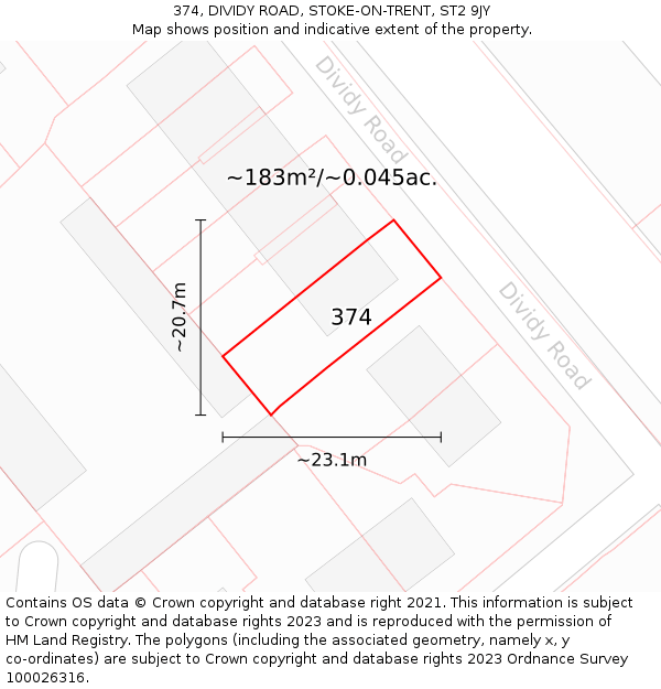 374, DIVIDY ROAD, STOKE-ON-TRENT, ST2 9JY: Plot and title map