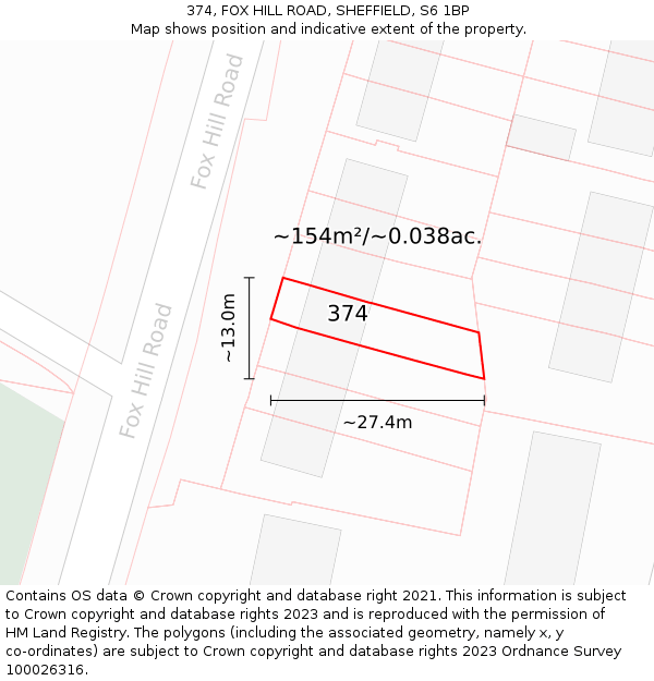 374, FOX HILL ROAD, SHEFFIELD, S6 1BP: Plot and title map
