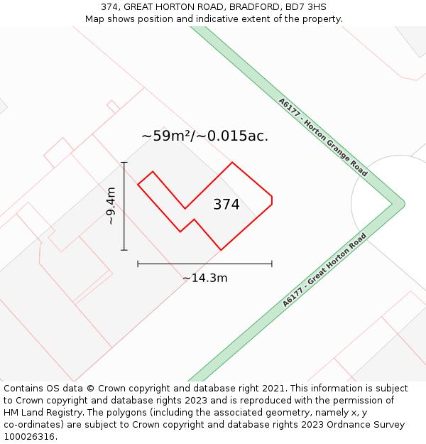 374, GREAT HORTON ROAD, BRADFORD, BD7 3HS: Plot and title map