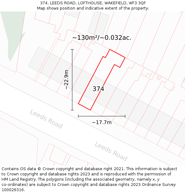 374, LEEDS ROAD, LOFTHOUSE, WAKEFIELD, WF3 3QF: Plot and title map