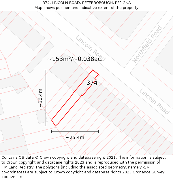 374, LINCOLN ROAD, PETERBOROUGH, PE1 2NA: Plot and title map