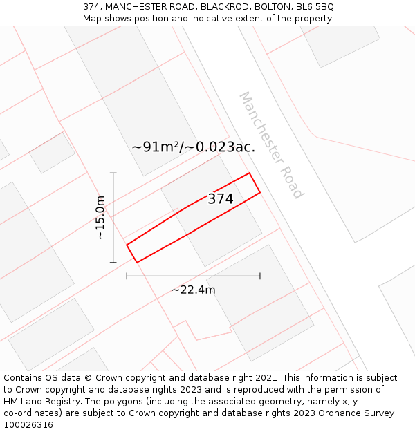 374, MANCHESTER ROAD, BLACKROD, BOLTON, BL6 5BQ: Plot and title map