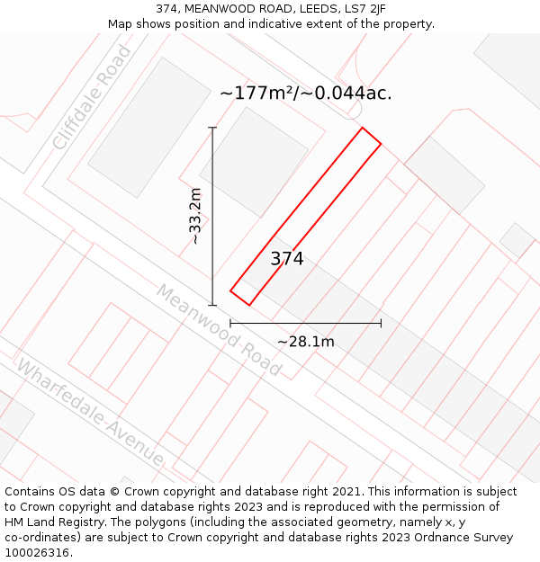 374, MEANWOOD ROAD, LEEDS, LS7 2JF: Plot and title map