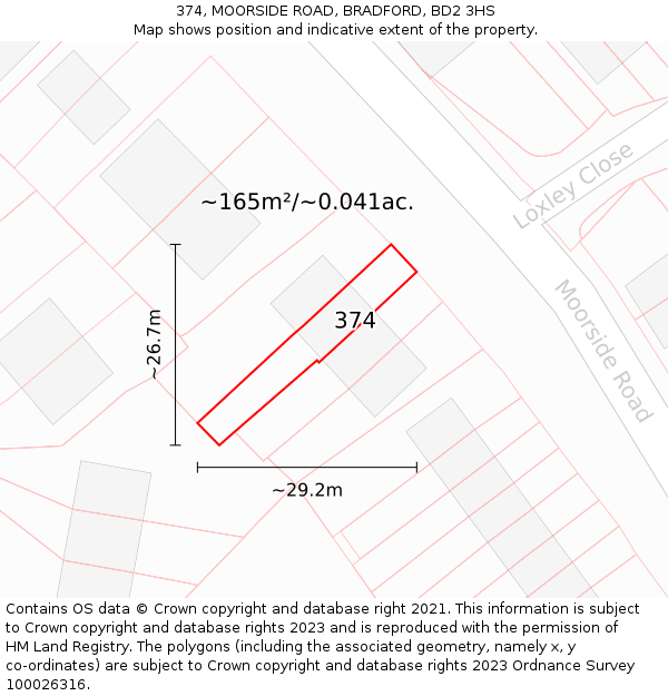 374, MOORSIDE ROAD, BRADFORD, BD2 3HS: Plot and title map