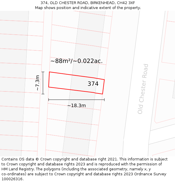 374, OLD CHESTER ROAD, BIRKENHEAD, CH42 3XF: Plot and title map