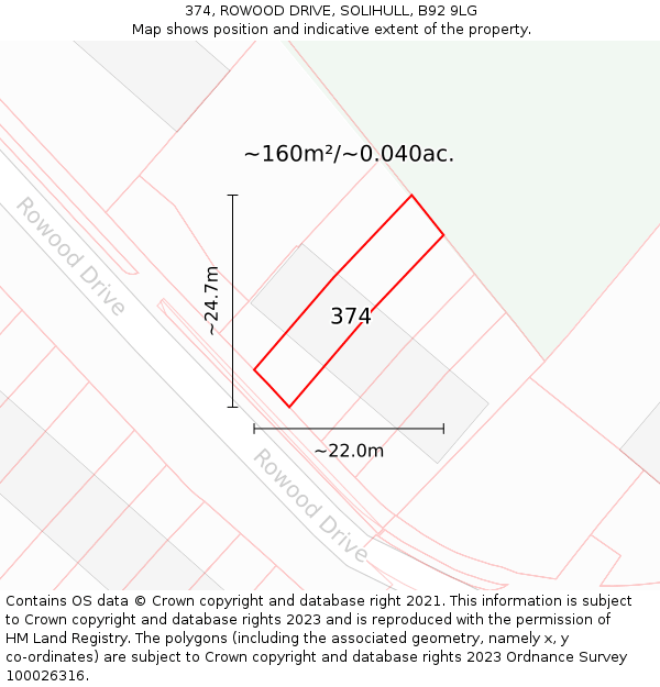 374, ROWOOD DRIVE, SOLIHULL, B92 9LG: Plot and title map