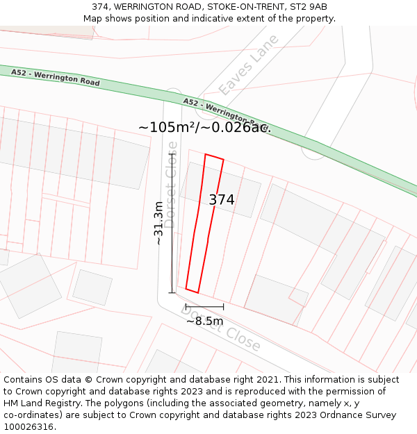 374, WERRINGTON ROAD, STOKE-ON-TRENT, ST2 9AB: Plot and title map