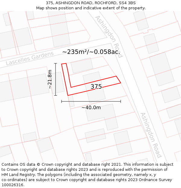 375, ASHINGDON ROAD, ROCHFORD, SS4 3BS: Plot and title map