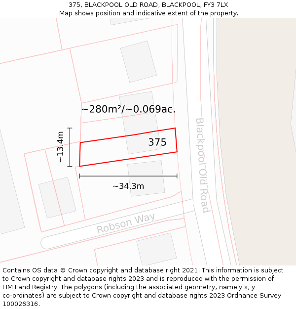 375, BLACKPOOL OLD ROAD, BLACKPOOL, FY3 7LX: Plot and title map