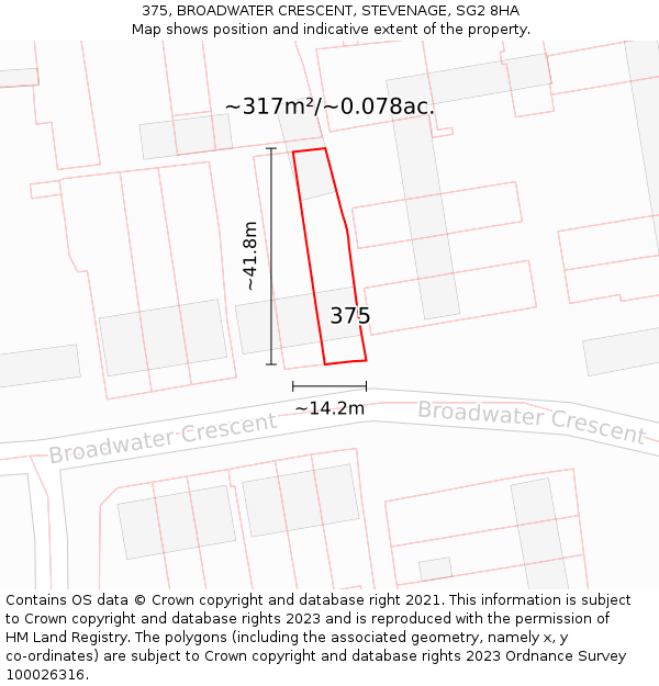 375, BROADWATER CRESCENT, STEVENAGE, SG2 8HA: Plot and title map