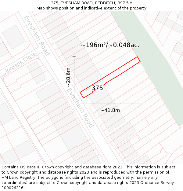 375, EVESHAM ROAD, REDDITCH, B97 5JA: Plot and title map