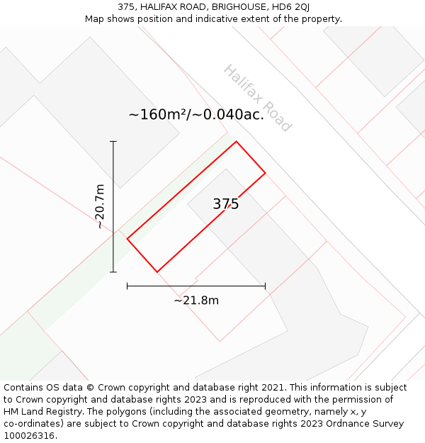 375, HALIFAX ROAD, BRIGHOUSE, HD6 2QJ: Plot and title map