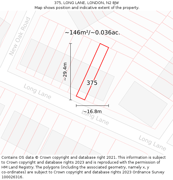 375, LONG LANE, LONDON, N2 8JW: Plot and title map